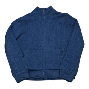 LL Bean Sweater Mens Medium Blue Lambswool Full Zip Plaid Lined Jacket Warm